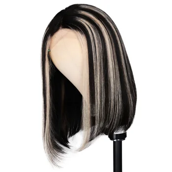 Парик Unice Hair Highlight Short Bob, 4x0,75 Т-образная часть, кружевные парики из человеческих волос спереди, предварительно выщипанный перуанский кружевной парик для женщин