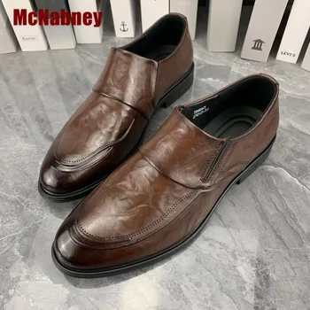 Повседневная обувь из воловьей кожи на мягкой подошве, деловые туфли, черные и коричневые мужские туфли, удобные мокасины, Размер 37-44