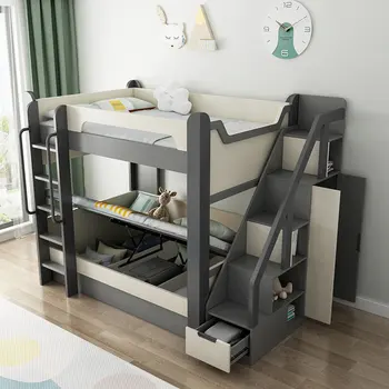 Простая современная детская кровать, двуспальная кровать, семейная спальня, материнская кровать с приставным шкафом