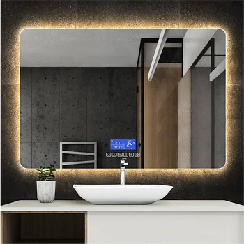 прямоугольное зеркало для макияжа в ванной с Bluetooth Smart размером 70x90 см Со светодиодной подсветкой, Антизапотевающие Настенные Зеркала с индукцией человеческого тела