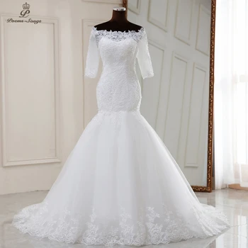 Реальное фото Элегантное свадебное платье русалки с коротким рукавом 2020 свадебное платье robe de mariee vestidos de novia sereia свадебные платья