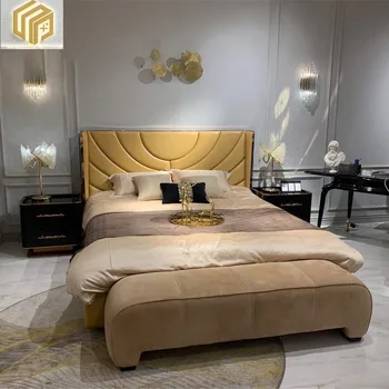 Роскошная свадебная кровать в итальянском стиле, современная двуспальная кровать в спальне, итальянская кожаная мебель на заказ