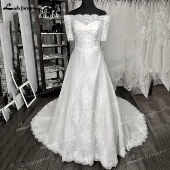 Роскошное свадебное платье с воротником в одно слово, свадебное платье с кружевными аппликациями, Свадебная вечеринка трапециевидной формы, vestido de casamento, сшитое на заказ
