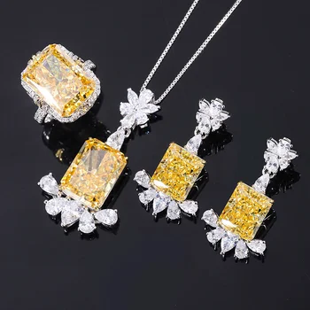 Роскошный бренд genuine real jewels S925 silver Tiktok carbon diamond квадратной геометрии женская серьга-гвоздик 8 10 кулон кольцо 12 * 16 hi