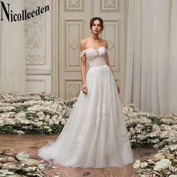 Свадебное платье А-силуэта Nicolle для женщин 2023, Модное свадебное платье с открытыми плечами, кружевные аппликации, шлейф на молнии, Vestidos De Novia