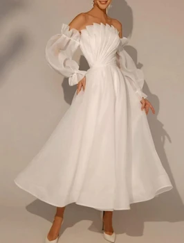 Свадебное платье из органзы трапециевидной формы для невесты 2023, складки без бретелек, длина по щиколотку, свадебные платья для вечеринок, Современный Robe De Mariee
