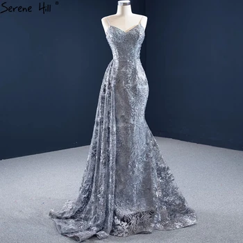 Сексуальные вечерние платья Serene Hill Grey Mermaid 2023, вечернее платье без рукавов с цветами ручной работы, расшитое бисером, HM67181