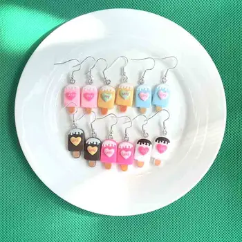 Серьги для женщин из смолы ручной работы, Разноцветная имитация мороженого с любовью, серьги-капли, Забавный подарок