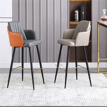 Скандинавский кожаный барный стул для бара, мебель для дома, легкая роскошная стойка, кухонный стул, современный простой стул для отдыха со спинкой, высокий табурет