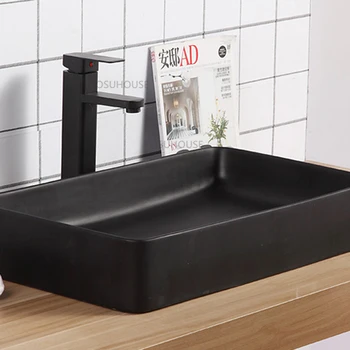 Современная черная керамическая раковина для ванной комнаты Гостиничные раковины для ванной комнаты Высококлассная индивидуальность Раковины для балконной столешницы большого размера