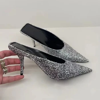 Тапочки со стразами в стиле Star Ins, сандалии на шпильке с острым носком, туфли-лодочки с блестками, женская обувь для выпускного вечера, Дизайнерская обувь для подиума