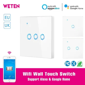 Умный настенный сенсорный выключатель Wi-Fi 1 2 3 Банды Стеклянная панель Настенный выключатель света Стандарт ЕС / Великобритании Белый Поддержка приложения Ewelink Alexa Google Home