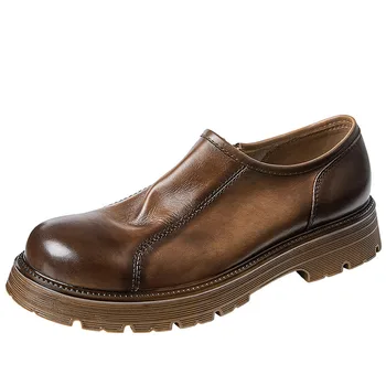 Универсальная мужская обувь из воловьей кожи в британском стиле Осень-зима, весенние мужские повседневные мокасины из натуральной кожи, высококачественная натуральная кожа