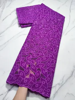 Фиолетовая Швейцарская вуалевая кружевная ткань 2022 Высококачественное кружево Африканская кружевная ткань с пайетками Нигерийские кружевные ткани для свадьбы 5 ярдов