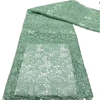 Французская водорастворимая кружевная ткань с пайетками, зеленая высококачественная кружевная ткань из Нигерийского Африканского тюля с пайетками для вечернего платья