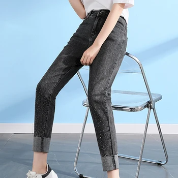 Черные контрастные строчки с отбортовкой, прямые, свободные, с высокой талией, из тонкого бархата, матовые джинсы, женские весенние новинки 2023 года