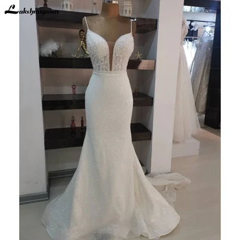Шикарное блестящее сексуальное свадебное платье для новобрачных с бретельками Spagetti, свадебное платье-русалка с открытой спиной, Vestido Novia