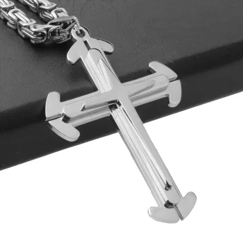 Шикарное мужское ожерелье с подвеской в виде креста из полированного серебра, нержавеющая сталь, Византийская цепочка из звеньев, мужские ювелирные изделия в стиле хип-хоп