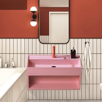 Шкаф для ванной комнаты из искусственного камня комбинированный умывальник настенный шкаф для умывальника розовый