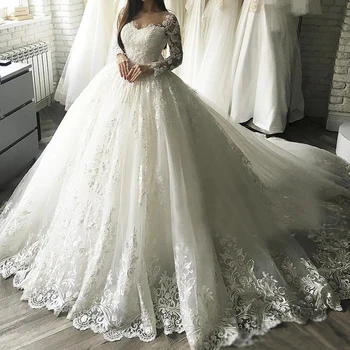 Элегантное женское бальное платье, свадебные платья, большие размеры, Свадебное платье принцессы, свадьба невесты, Аппликации на шнуровке с круглым вырезом, женская одежда