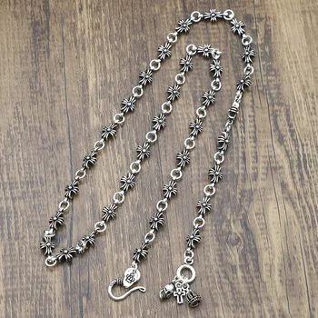 Японский и корейский крест в стиле ретро из стерлингового серебра s925 пробы, многоэлементное длинное ожерелье в европейском и американском стиле в стиле панк, мужское ожерелье
