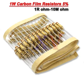 20ШТ 1 Вт Углеродные Пленочные Резисторы 5% 1R-10M 10R 47R 100R 220R 1M 3M3 Ом Цветное Кольцевое Сопротивление 1K 10K 4K7 100K 200K 560K