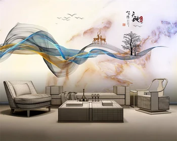 beibehang Новый китайский стиль ручная роспись абстрактные линии мраморная художественная концепция пейзаж лось фон обои behang