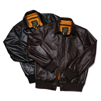 Бесплатная доставка Air Force 2 Пальто из натуральной кожи, мужская одежда из натуральной воловьей кожи, коричневые куртки из мужской телячьей кожи в стиле A2