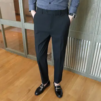 Демисезонный Высококачественный брендовый деловой костюм, мужские повседневные прямые офисные брюки в гладкую полоску, мужские P257