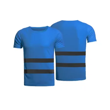 Защитная рабочая рубашка с высокой видимостью, дышащая рабочая футболка, светоотражающая футболка, мужская женская рабочая одежда со светоотражающими полосками синего цвета