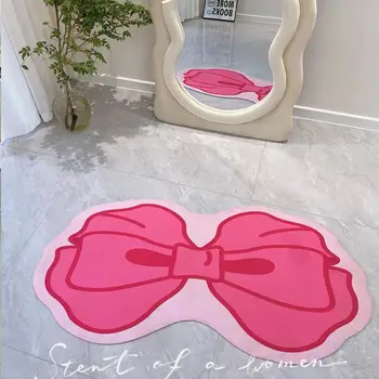 Кавайный Розовый Бант Для девочек Цветок Впитывающий Коврик для ванной Нескользящий Коврик Коврик для входной двери Коврик Для пола Кухня Спальня Устойчивый Коврик
