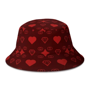 Летняя широкополая шляпа в стиле харадзюку с сердечками и ромбами, Женская мужская рыболовная шляпа, осенние пляжные фетровые шляпы для боба