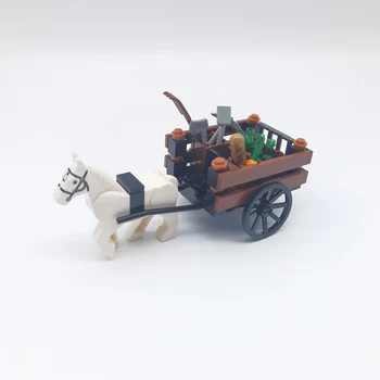 Модель MOC Карета Средневековая повозка, запряженная лошадьми, Строительные блоки, кирпичи своими руками, запчасти, Товары, транспортные средства, Игрушки для детей