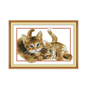 Набор для вышивания крестиком двух маленьких кошек, 14 карат, 11 карат, количество рисунков мультяшных животных, печать на холсте, сшивание, вышивка, рукоделие ручной работы.