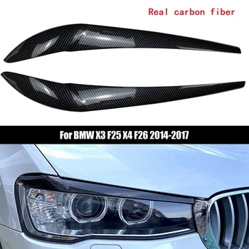 Накладка на крышку лампы передней фары из настоящего углеродного волокна, накладка для бровей, наклейка для BMW X3 F25 X4 F26 2014-2017
