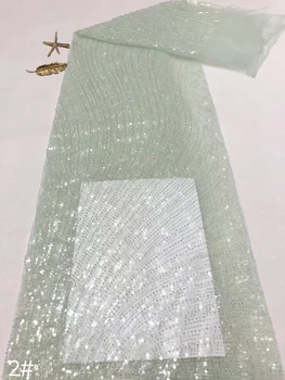 Нигерийская сетчатая кружевная ткань с блестками ручной работы, Африка 2022, высококачественное роскошное тюлевое кружево из бисера для шитья свадебных вечерних платьев