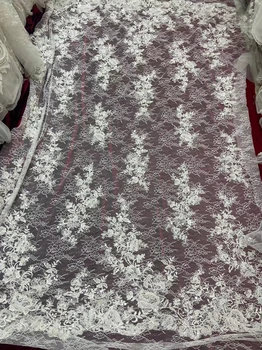 Новейшая европейская высококачественная современная вышивка, сетчатое кружево, блестящие пайетки, 3D тюлевое кружево с бисером, ткань для вечернего платья