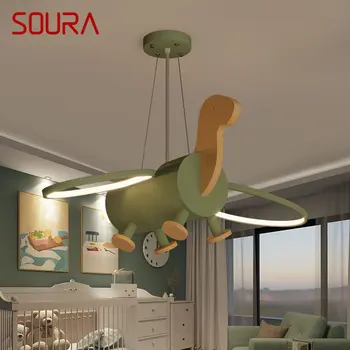 Подвесной светильник с динозавром SOURA, креативный зеленый мультяшный светильник для детской комнаты Детского сада с дистанционным управлением