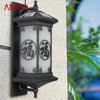 Солнечные настенные светильники ANITA Современный Китайский наружный черный светильник-бра LED Водонепроницаемый IP65 для дома, виллы, крыльца, двора