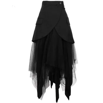 Черная асимметричная юбка в стиле пэчворк из сетки, юбка-пузырек, всесезонные винтажные юбки с высокой талией, большие размеры для свадебной одежды.